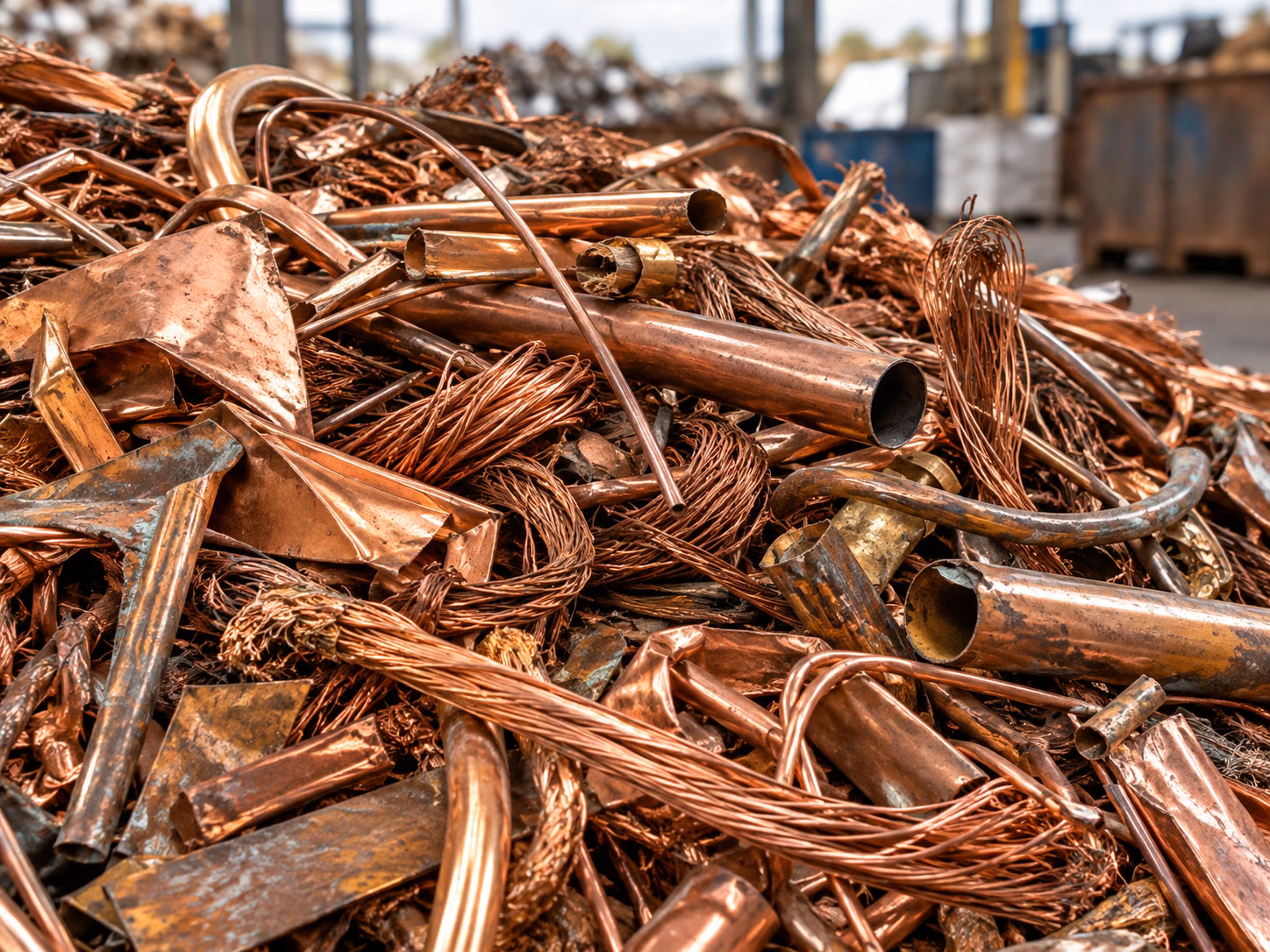 Cobre misto em tubos e fragmentos metálicos para reciclagem