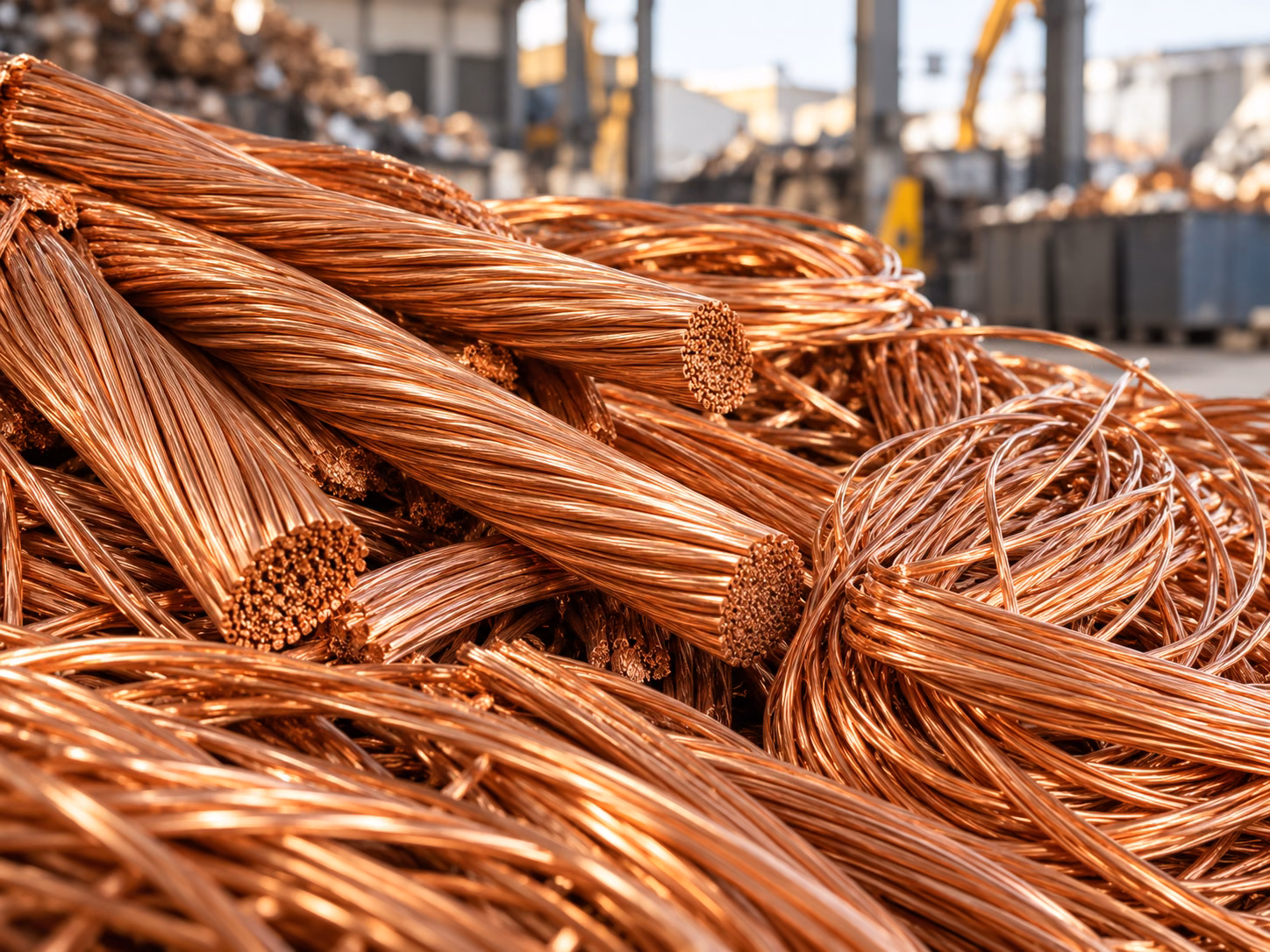 Cobre mel, fios e filamentos de cobre limpo organizados para reciclagem